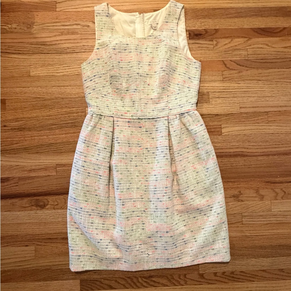 Sleeveless Tweed Shift Dress in Cream with Pastel Speckles